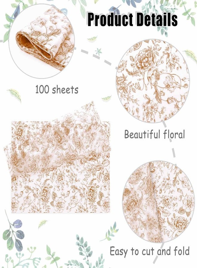 MUNILAIL 100 Sheets Brown Floral Tissue Paper 14 x 20 Inches Flower Tissue Paper for Gift Bags Vintage Floral Gift Paper Tissue for Birthday Gift Packing Crafts - Image 3